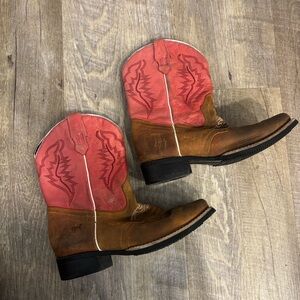 Texas gold minors girls pink and brown square toe western boots
